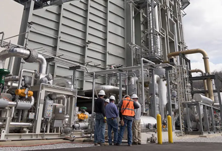 West side of completed HRSG, looking south. Combustion turbine fuel gas skids at lower left