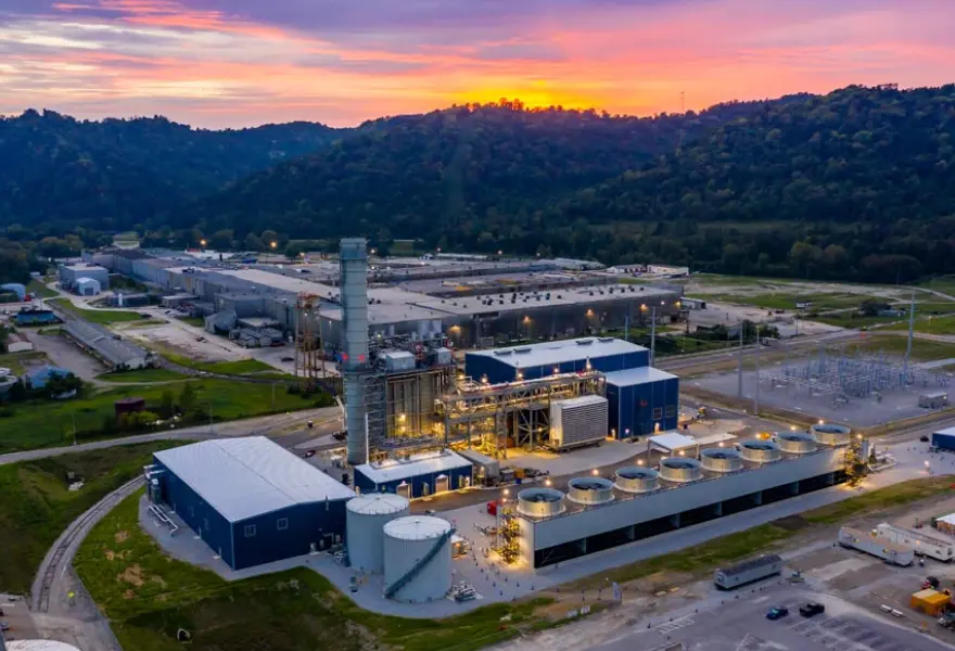 Power plant nearing completion – aerial view looking west